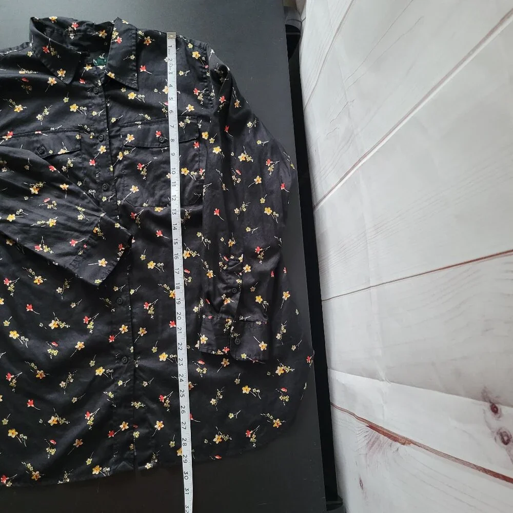 Lauren Ralph Lauren Black Floral Print Blouse, 100% Cotton, Women’s 1X, Floral - Picture 9 of 9